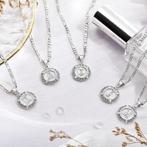 KissYan Initial Necklaces for Women, 14K Gold Plated Round Letter Pendant Capital Monogram Necklace Alphabets from A-Z Figaro Chain Jewelry thumbnail 5