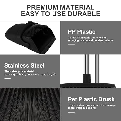 UDUK Black Broom and Dustpan Combo Set, 51" Long Handle Broom | Hands-Free Pet Hair Cleaning, Built-in Comb Dustpan, Space-Saving Storage, Multi-Surface Use for Home, Kitchen & Office thumbnail 4