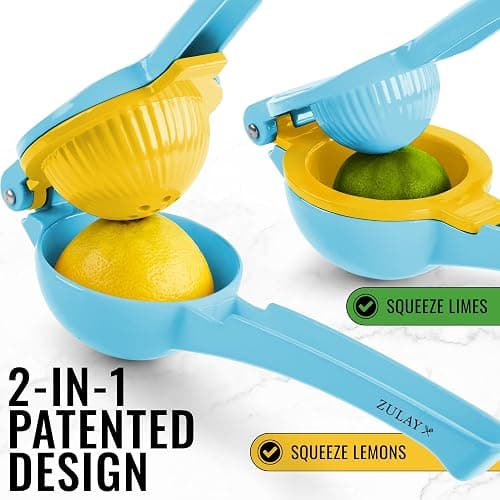 Zulay Metal 2-In-1 Lemon Squeezer Manual - Sturdy, Max Extraction Hand Juicer Lemon Squeezer Gets Every Last Drop - Easy to Clean Manual Citrus Juicer - Easy-to-Use Lemon Juicer Squeezer - Blue/Yellow thumbnail 4