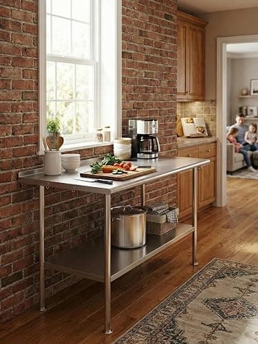 Atelicf All-Stainless Steel Prep Table, 30 X 36 Inch, with Rounded-Corner Backsplash and Adjustable Undershelf, Heavy-Duty for BBQ,Restaurants,Hotels,Workshops,Kitchens,Gardens, and Garages thumbnail 2