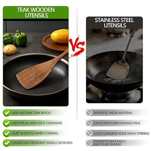 Wooden Spoons for Cooking,10 Pcs Natural Teak Wooden Kitchen Utensils Set Wooden Utensils for Cooking Wooden Cooking Utensils Wooden Spatulas for Cooking (10) thumbnail 5