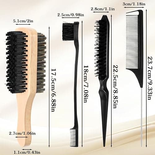 ElevateTech Club Wave Brush for Men, 4 Pcs Natural Boar Bristle 2-Sided Club Brush for Men Barbers Medium Hard Hair Brushes for Thick Coarse Curly Hair, Detangling, Smoothing, 360 Curved Wave-Styles thumbnail 2