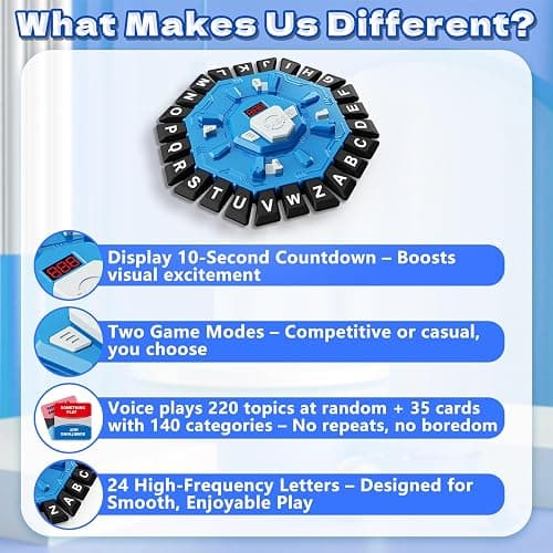 Resflycheng Word Game Family Board Game with Digital Display Timer and 2 Categories Modes Fun Fast-Paced 24-Letter Game for Learning Party Interactive (Blue) thumbnail 8