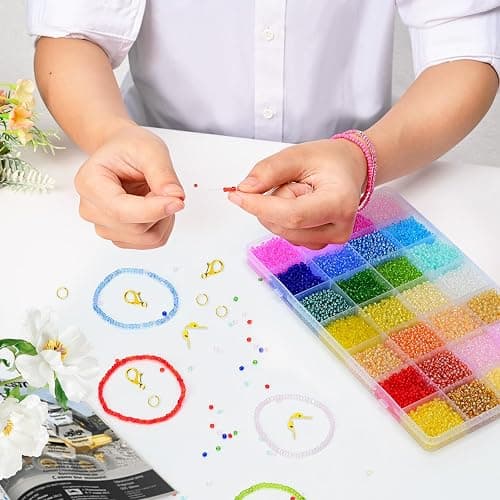 Vtssvow 3mm Glass Seed Beads for Bracelets Making, 28 Colors 11000pcs Friendship Bracelet Making Kit, Small Glass Beads for Jewelry Making (Mix 28 Color, Transparent) thumbnail 2