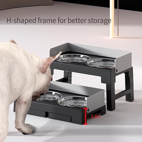 PAKEWAY Elevated Dog Bowls for Medium and Large Dogs, Spill Proof Tiltable Dog Feeder with 2 Stainless Steel Bowls, 6 Height Adjustable Raised Dog Bowl Stand thumbnail 5