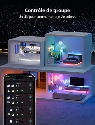 Lepro S1 IA Ruban LED Connecté 5M, Concepteur d'Éclairage IA Personnalisé, Bande LED Wifi RGB+IC App Contrôle, Sync Musique, Compatible avec Alexa et Google Assistant pour Maison Chambre Fête Gaming thumbnail 9