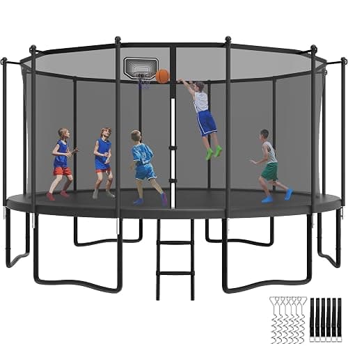 YORIN Tranpoline Outdoor 16FT 15FT 14FT 12FT 10FT 10FT with Basketball Hoop & Net, 1500 LBS, ASTM Approved, Easy Install, Backyard Heavy Duty Large Tranpolines for Kids and Adults - Image 1
