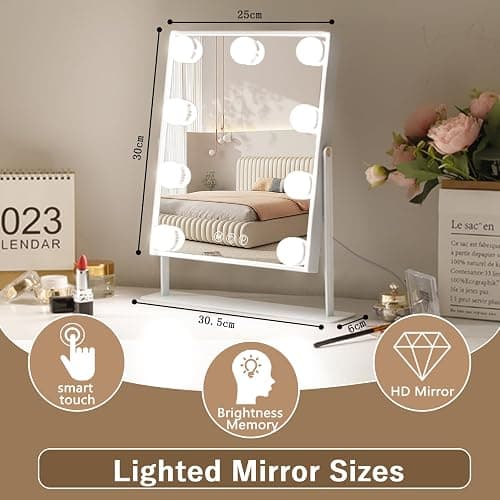 Hansong Vanity Mirror with Lights Lighted Makeup Mirror with 9 LED Bulbs Plug in Light Up Makeup Mirror with Lights 360 Rotation with 10x Magnifying Mirror Tabletop thumbnail 2