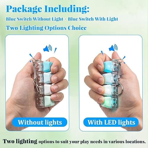 2 Pcs Keyboard Fidget Toy for Adult, Cute Cat Clicker Keyboard Fidget Keychain with LED Lights and No Light, Colorful 4-in-1 Loud Stress Relief Fidget Keyboard for Anxiety Decompression (Blue) thumbnail 4