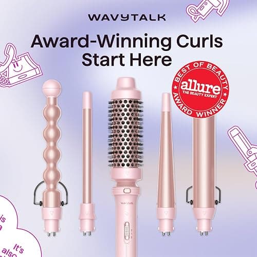 Wavytalk 5 in 1 Curling Iron,Curling Wand Set with Curling Brush and 4 Interchangeable Ceramic Curling Wand(0.5”-1.25”),Instant Heat Up,Include Heat Protective Glove & 2 Clips (Pink) thumbnail 3