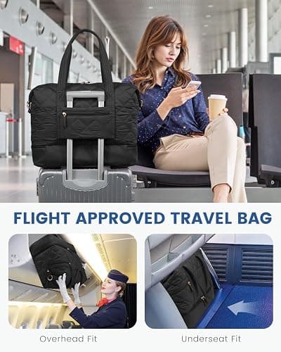 LOVEVOOK Travel Duffle Bag, Lightweight Weekender Bags for Women with Shoe Compartment, 40L Puffer Gym Bag Personal Item Travel Bag, Overnight Bags and Hospital Bag for Labor and Delivery, Black thumbnail 3