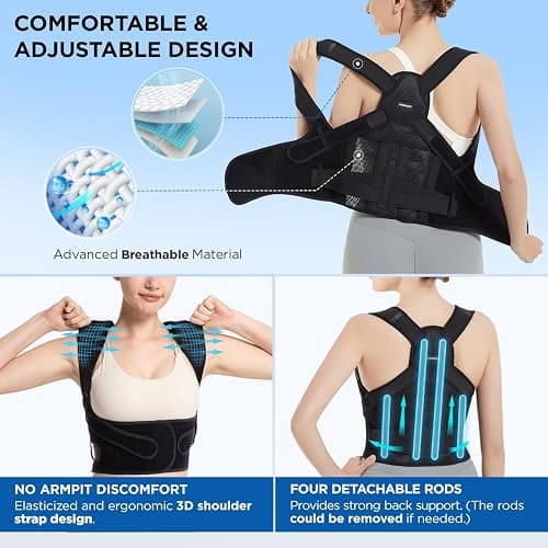 Vicorrect Posture Corrector for Women and Men: Back Brace Support - Shoulders Straightener Relieve Upper Back Pain (Black, Large) thumbnail 5