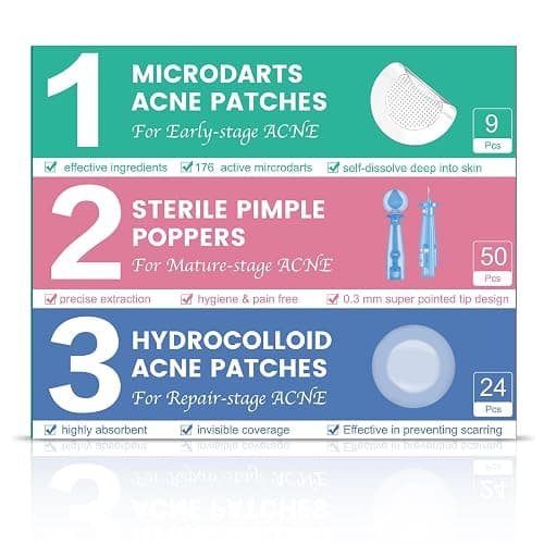 3-Step Microdart Pimple Patches Set – 83 Count, including 9 Microdarts Pimple Patches, 50 Pimple Poppers, and 24 Hydrocolloid Patches - Image 1