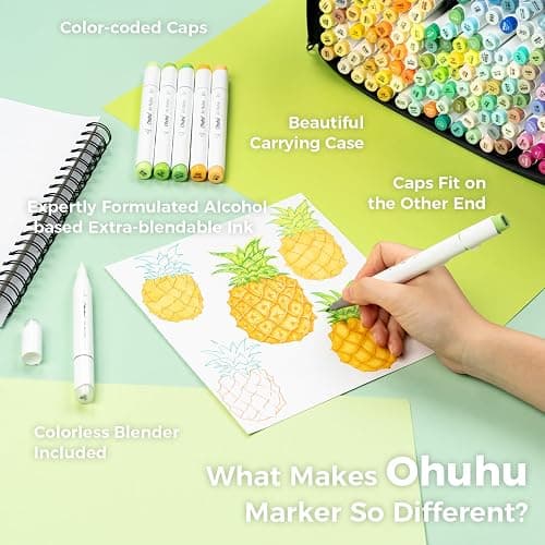 Ohuhu Refillable 320 Colors Alcohol Markers Brush Tip- Double Tipped Alcohol-based Art Sketch Marker Set for Artist Adults Coloring Illustration - Honolulu B of Ohuhu Markers -Brush & Fine Dual Tips thumbnail 7