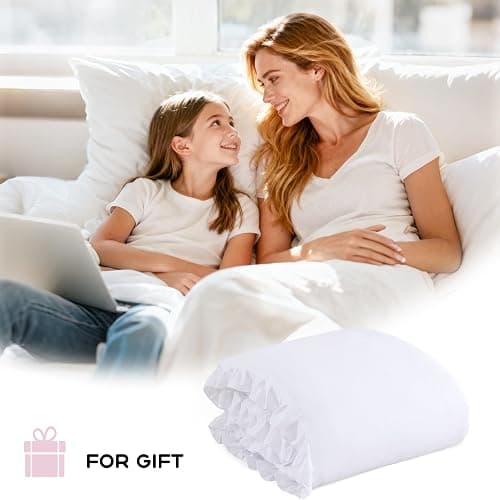 JANZAA Twin Comforter Set White Comforter Ruffled Comforter Set Soft Twin Size Bed Set Vintage Farmhouse Bed Comforter Set Fluffy Shabby Chic Bedding with 1 Pillowcase thumbnail 8