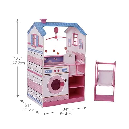 Olivia's Little World Classic Dollhouse Baby Doll Changing Station with Crib, High Chair, Sink, Washing Machine and Separate Swing for Dolls up to 18-in., Multi thumbnail 3