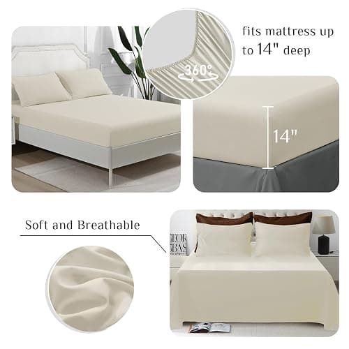 JOLLYVOGUE Queen Comforter Set, Ultra-Soft Bed in a Bag Queen Size 7 Pieces, Oeko-TEX Certified Bedding Set with Down Alternative Comforter, Sheets, Pillowcases & Shams, Brown & Beige thumbnail 4