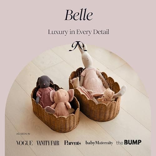 BEBE BASK Premium Scalloped Basket Set Of 2 - Scallop Basket - 16 x 10 x 7 Inch - Hand-Woven Elegant Wicker With Scalloped Edge - Nursery Storage (Mocca) thumbnail 2