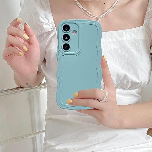 UEEBAI Wave Frame Silicon Case for Samsung Galaxy A15 4G/5G Phone Case, Cute Wave Frame Slim Fit Shockproof Phone Bumper Cover Soft Pretty Curly Girly Cover for Galaxy A15 4G/5G, Mint Green thumbnail 2