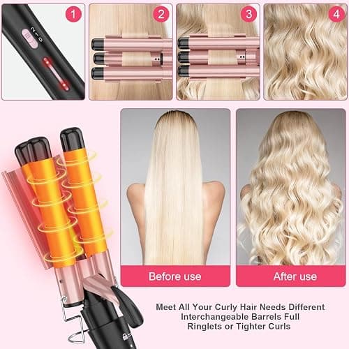 Curling Wand Set, Curling Iron Interchangeable 3 Barrel Wand Curler with Ceramic Tourmaline Professional 5 in 1 Wand Curling Iron,for Women with Curler and Waver thumbnail 5