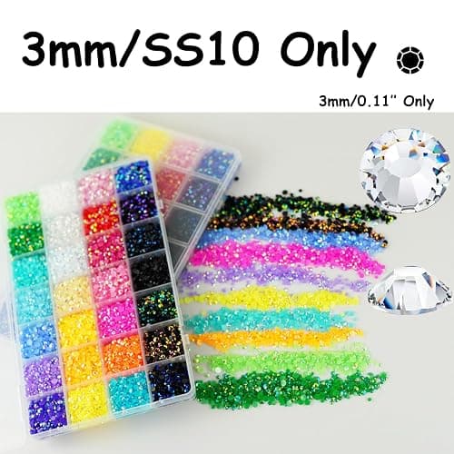 22000pcs Resin Rhinestones for Crafting, 28 Multicolor Mixed 3mm SS10 Non-Hotfix Gem Beads, Jelly AB Gems Stones, Multicolor Jewels Gems for Bedazzling Kit with B7000 for Nail DIY Crafting thumbnail 2
