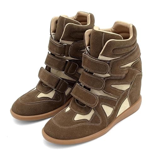 Dsevht Hidden Wedge Sneakers for Women High Top Fashion Sneaker Suede High Heel Platform Tennis Triple Strappy Band Casual Vintage Dressy Comfy Campus Trendy Retro Sneaker thumbnail 5
