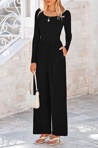 PRETTYGARDEN Womens Jumpsuits Dressy Casual Fall Fashion 2025 Trendy Long Sleeve Wide Leg Rompers Spring Work Office Outfits thumbnail 3