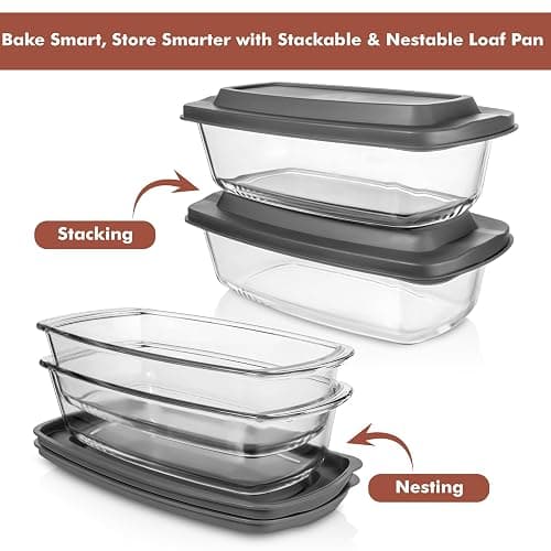 Razab LARGE 7.6 Cups/1800 ML/1.9 Qt Glass Loaf Pan with Lids (Set of 2) - Meatloaf Pan BPA free Airtight Lids Grip Handle Easy Carry, Microwave and Oven Safe - Loaf Pans For Baking Bread, Cakes thumbnail 4