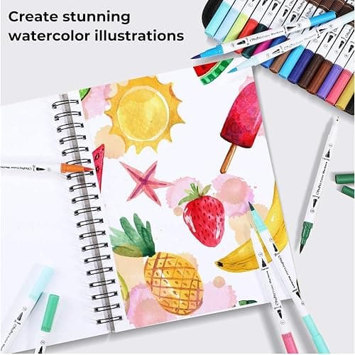 Ohuhu Markers for Adult Coloring Books No Bleeding 60 Colors Coloring Markers Water-based Dual Tips Fineliner & Brush Drawing Pens Art Pens for Kids Adults Sketch Journal - Maui - White thumbnail 6