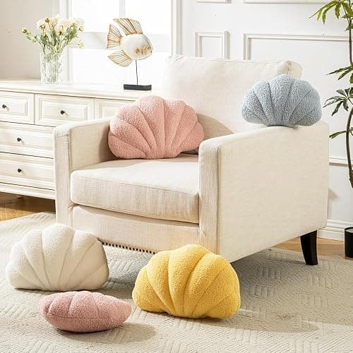 Seashell Throw Pillows Shell Shaped Pillow White Sea Shell Pillows for Bed Seashell Decorative Pillow Soft Plush Pillow Sea Couch Decoration(18 X 13 inch) thumbnail 6