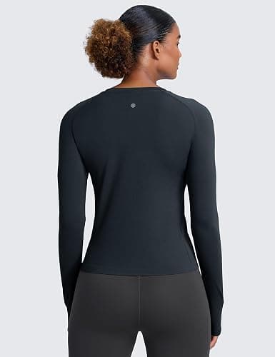CRZ YOGA Seamless Long Sleeve Shirts for Women Waist - Workout Athletic Running Gym Yoga Tops Crewneck Breathable Quick Dry thumbnail 2