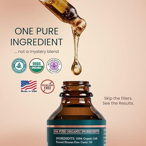 Live Fraiche Organic Castor Oil Lash Serum for Hair Growth, 100% Pure Eyebrow Eyelash Growth Serum, Cold Pressed Hexane Free (2oz Glass Bottle + FILLED Mascara Tube) thumbnail 3
