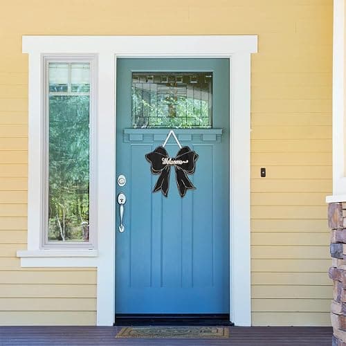 Black Bow Decor Hanging Sign Cute Coquette Bow Decoration Double-sidedWooden Bowknot Welcome Door Sign for Preppy Room Wall Home Bedroom Fall Halloween Indoor Outdoor Porch thumbnail 7