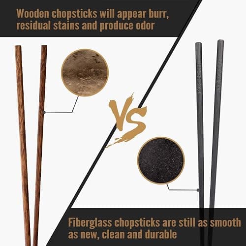 HIWARE 10 Pairs Fiberglass Chopsticks - Reusable Chopsticks Dishwasher Safe, 9 1/2 Inches - Black thumbnail 7
