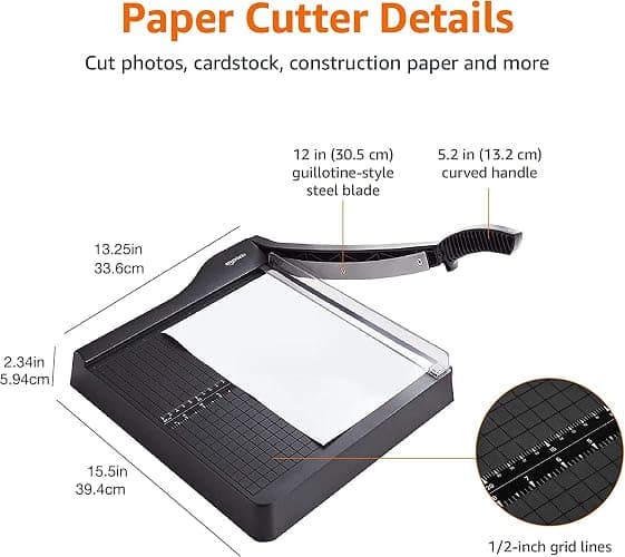 Amazon Basics Paper Trimmer Cutter for Office and Crafts, Heavy-Duty, Portable Paper Slicer, 12-Inch, 10-Sheet Cardstock thumbnail 8