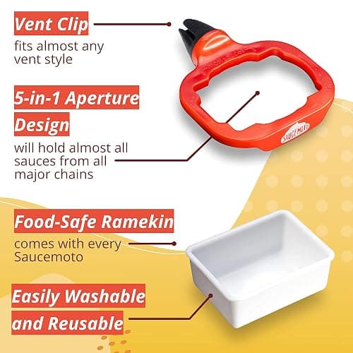 Saucemoto Dip Clip | An in-car sauce holder for ketchup and dipping sauces. As seen on Shark Tank (2 Pack, Black) thumbnail 5