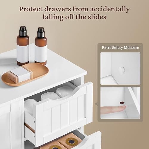Yaheetech Wooden Floor Cabinet, Side Storage Organizer with 4 Drawers and 1 Cupboard, Freestanding Entryway Storage Unit Console Table, Bathroom Furniture Home Decor, White thumbnail 9
