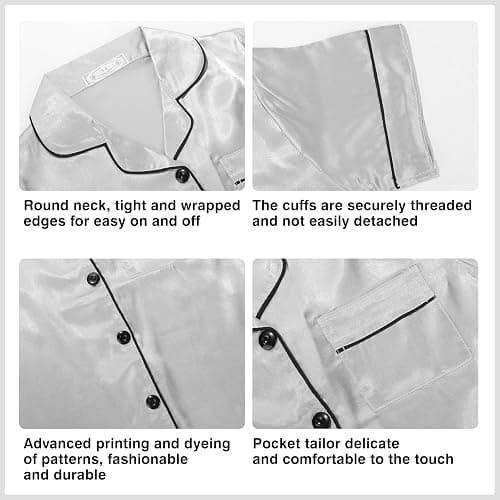 Risipu Silk Pyjamas Kids Set Unisex Short Sleeve Girls Pyjamas Solid Color for Kids thumbnail 3