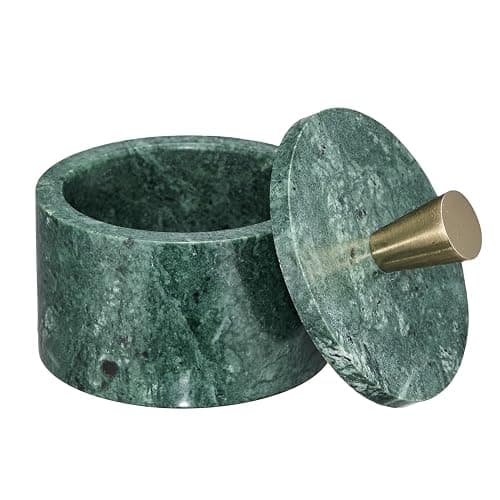 Queenza Green Marble Salt Cellar with Lid & Brass Knob - Natural Marble Spice Container for Kitchen Countertop, Gourmet Salt Holder, Small Decorative Storage Box, Gift for Home Chef thumbnail 7