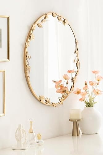 Kate and Laurel Rosella Modern Ornate Round Wall Mirror, 26 Inch Diameter, Gold, Circle Mirror with Floral Detailing for Use as Bathroom Mirror for Over Sink or Cute Dorm Room Decor thumbnail 4