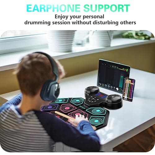 Electronic Drum Set - YUOIOYU Electric Drum Set Roll Up Portable Drum Kit MIDI Practice Drum Pad with Dual Built-in Speaker, Drum Sticks and Pedals, Christmas Birthday Gift for Kids Adult thumbnail 4