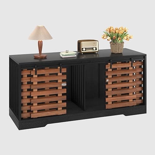 YITAHOME 71 Inch Dog Crate TV Stand for 2 Dogs w Sliding Door, Heavy Duty Chew-Resistant Cage Furniture for Medium Large Dogs, Wooden Indoor Double Dog Kennel Decorative for Living Room, Black Walnut thumbnail 2