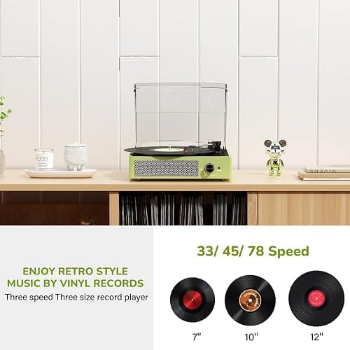 Vinyl Record Player Turntable with Built-in Bluetooth Receiver & 2 Stereo Speakers, 3 Speed 3 Size Portable Retro Record Player for Entertainment and Home Decoration(Orange) - Orange thumbnail 5