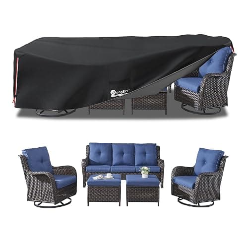 LSongSKY Outdoor Furniture Covers Waterproof,600D Heavy Duty Patio Cover for 6/7/8 PCS Sets Sectional Sofa Couch Dining Rocking Swivel Chairs Ottomans Coffee Table,111L x 74W x 28H inch Black - Image 1