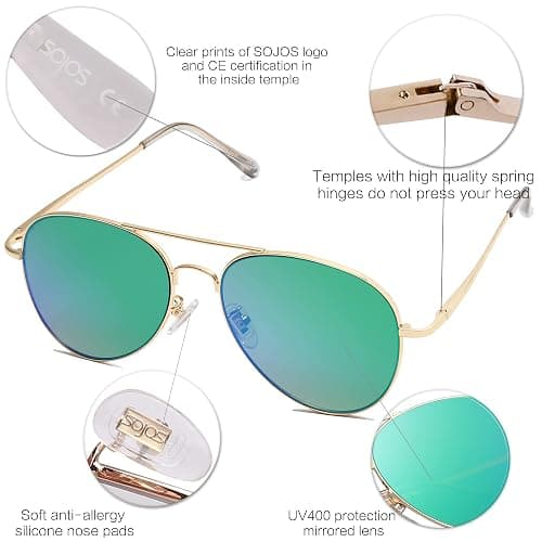 SOJOS Classic Aviator Sunglasses for Women Men Metal Frame Spring Hinges SJ1030 thumbnail 5