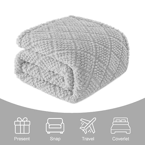 Whale Flotilla Fuzzy Fleece King Size Blanket for Bed, Soft Fluffy Jacquard Waffle Blankets for All Season, Lightweight and Warm, 90x104 Inch, Light Grey thumbnail 8