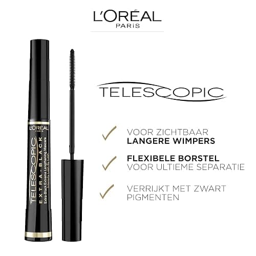 L'Oréal Paris Mascara, Telescopic Mascara Extra Black for Intense Definition & Length, Precise Application Brush for Up to 60% Longer-Looking Lashes, Smudge-Proof and Ophthalmologist Tested thumbnail 2
