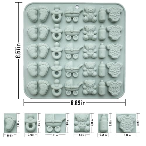 ScivoKaval Baby Shower Silicone Mold with Onesie Pacifier Bottle Baby Footprint Bear Carriage Mold for Chocolate Cake Candy Gummy Cupcake Decoration Party Cupcake Topper thumbnail 2