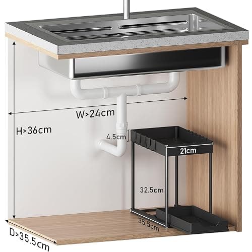 Meltrck Küchen Organizer - 2 Stück Unter Waschbecken Regal Organizer - Ausziehbares Lagerregal Organizer mit 16 Haken,Schwar thumbnail 3