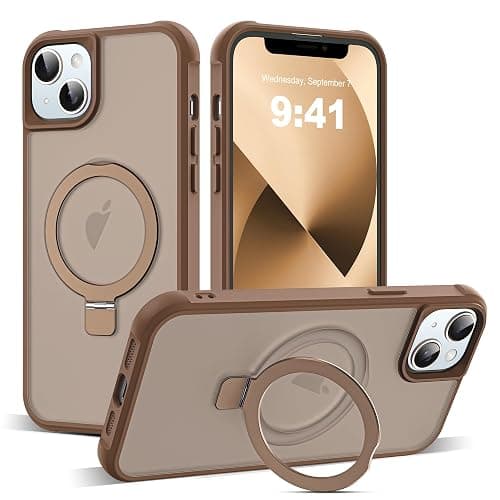 SKYLMW Compatible with iPhone 13 Case & iPhone 14 Case with Invisible Magnetic O-Ring Stand Translucent Phone Cases for 13 & 14 6.1" [Compatible with Mag-Safe][Great Grip Feeling], Desert Brown - Image 1